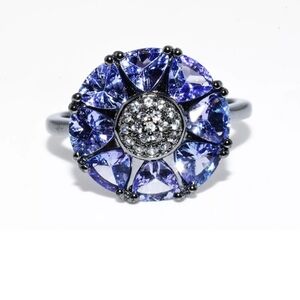 3.34CT NATURAL TANZANITE & WHITE TOPAZ COCKTAIL RING